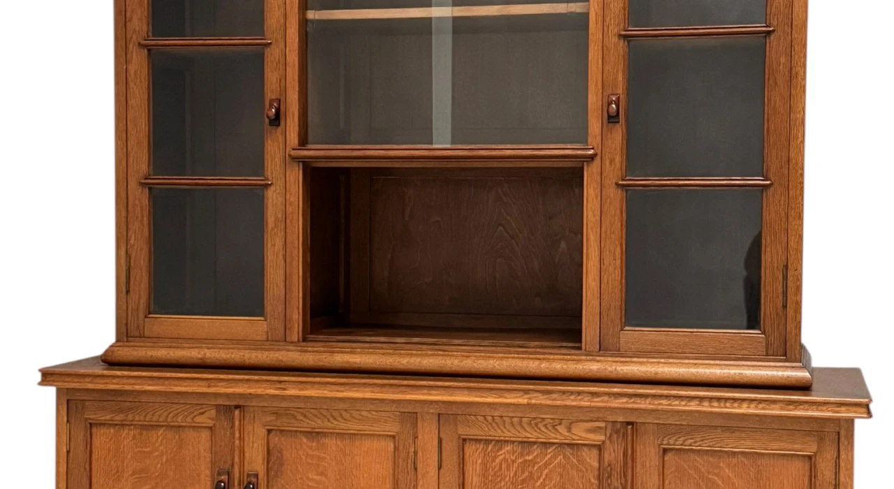 Art Deco Bookcase or Display Cabinet with Glass Sliding Doors, 1930s
